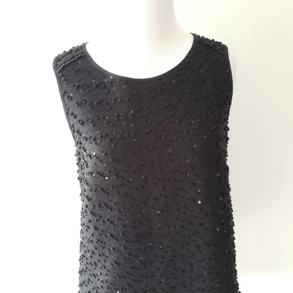 Ann Taylor Sleeveless Blouse Black Sequins Bobbles Knit Relaxed Women XS - Picture 4 of 10